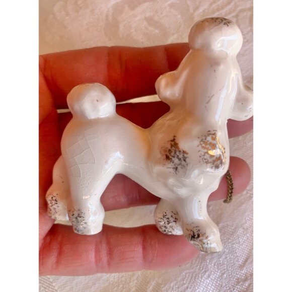 Vintage Mid-Century Ceramic Poodle Figurine With Chain Collar - Picture 5 of 6